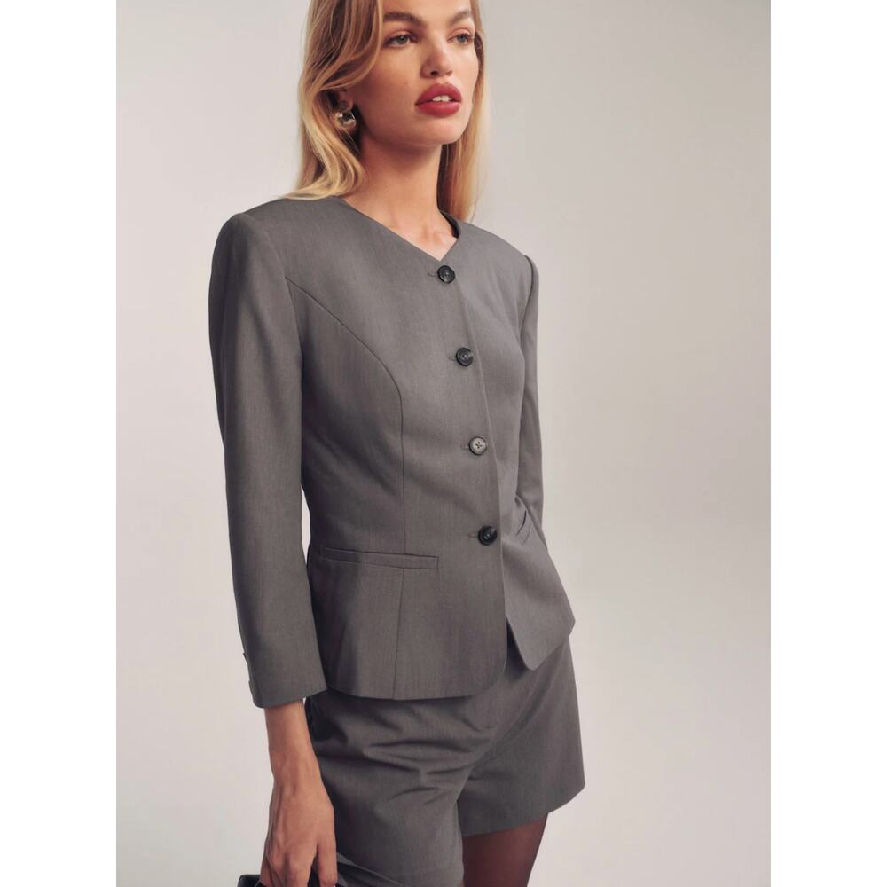 NWT Reformation Gray Luc Collarless Suit Blazer Jacket Size 4